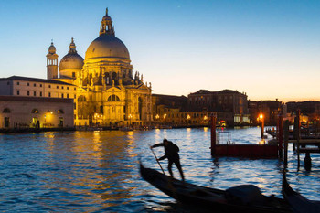 Laminated Gondolier at Dusk on the Grand Canal Venice Italy Photo Photograph Poster Dry Erase Sign 36x24