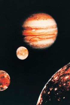 Laminated Jupiter and The Galilean Moons Satellites Photo Photograph Poster Dry Erase Wall Art 24x36