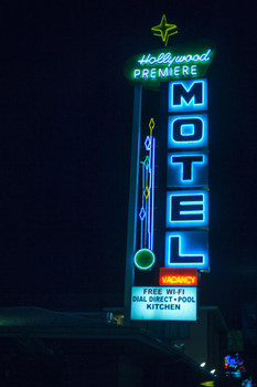 Laminated Hollywood Premiere Motel Neon Sign Los Angeles Photo Photograph Poster Dry Erase Sign 24x36