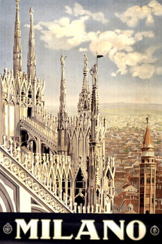 Laminated Duomo di Milano Italian Cathedral Church Italy Vintage Travel Poster Dry Erase Wall Art 24x36