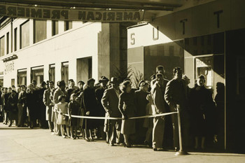 Laminated People in Line at Cinema in New York City B&W Photo Photograph Poster Dry Erase Sign 36x24