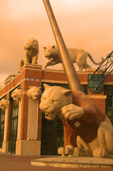 Laminated Tiger Statues Comerica Park Detroit Michigan Photo Photograph Poster Dry Erase Sign 36x24