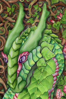 Laminated Springs Waking Whispers by Carla Morrow Green Leaf Garden Dragon Face Portrait Fantasy Poster Dry Erase Wall Art 12x18