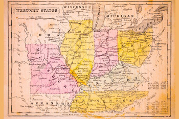 Laminated Western States of United States Antique Style Map US Map with Cities in Detail Map Posters for Wall Map Art Wall Decor Country Illustration Travel Destinations Poster Dry Erase Wall Art 36x24