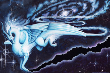Laminated Soaring through the Cosmos by Carla Morrow Pegasus Dragon Starry Sky Galaxy Fantasy Poster Dry Erase Sign 12x18