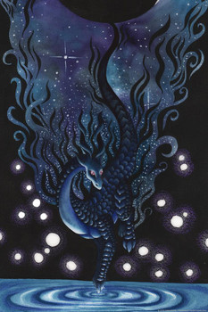 Laminated Waters of Imagination by Carla Morrow Dragon Dipping Toe In Water Fantasy Poster Dry Erase Wall Art 12x18