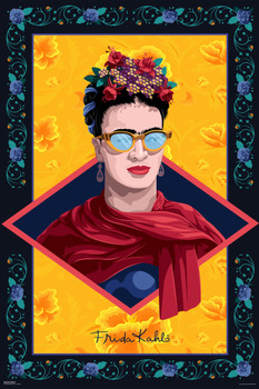 Frida Kahlo Glasses Self Portrait Painting Feminist Feminism Painter Colorful Face Gold Cool Wall Decor Art Print Poster 12x18