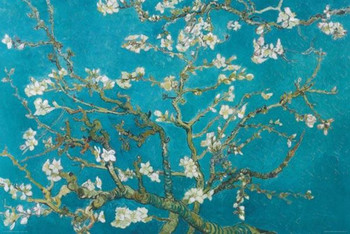 Vincent Van Gogh Almond Blossom Branches Cherry Artist Painting Photo Photograph Home Living Room Bedroom Office Classic Classy Aesthetic Blue Green Flowers Cool Wall Decor Art Print Poster 36x24