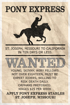 Laminated Wanted Pony Express Vintage Style Art Print Poster Dry Erase Wall Art 24x36
