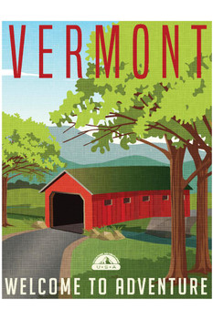 Laminated Vermont Welcome To Adventure Retro Travel Art Poster Dry Erase Wall Art 24x36