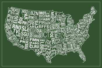 Laminated USA Airports Abbreviation Code Green Airport Wall Art Aviation Artwork Canvas Wall Airplane Decor Aerospace Wall Art USA Airport Code Map Directory Canvas Decor Poster Dry Erase Sign 36x24