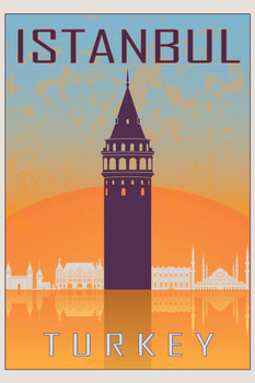 Laminated Istanbul Turkey Retro Travel Art Poster Dry Erase Sign 24x36