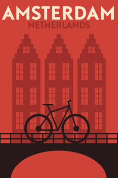 Laminated Amsterdam Netherlands Bicycle Retro Vintage Illustration Art Deco Vintage French Wall Art Nouveau French Advertising Vintage Poster Prints Art Nouveau Decor Poster Dry Erase Sign 24x36