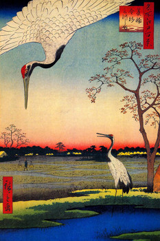 Laminated Utagawa Hiroshige Minowa Kanasugi Mikawashima Crane Japanese Art Poster Traditional Japanese  Hiroshige Woodblock Landscape Artwork Animal Asian Print Poster Dry Erase Wall Art 24x36