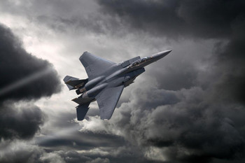 Laminated F15 Eagle Tactical Fighter Aircraft Flying Through Storm Photo Photograph Poster Dry Erase Sign 36x24