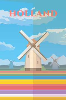 Laminated Holland Windmills Retro Travel Art Poster Dry Erase Sign 24x36