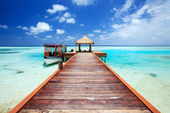 Laminated Pier To Tropical Sea Photo Photograph Poster Dry Erase Wall Art 24x36