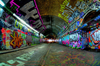 Laminated Graffiti Art In Urban Tunnel London England Street Art Tagging Poster Dry Erase Wall Art 36x24