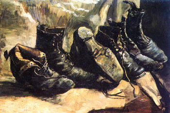 Laminated Vincent Van Gogh Three Pairs of Shoes Van Gogh Wall Art Impressionist Portrait Painting Style Fine Art Home Decor Realism Clothing Artwork Decorative  Poster Dry Erase Wall Art 36x24