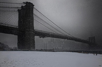 Laminated Brooklyn Bridge Blizzard Winter New York City Landscape by Chris Lord Photo Photograph Poster Dry Erase Sign 24x36