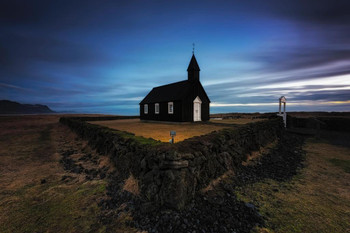 Laminated Iceland Church at Night Photo Poster Dry Erase Sign 24x36