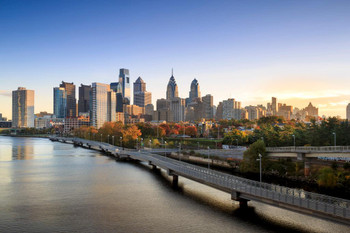 Laminated Philadelphia Skyline with Schuylkill Banks Boardwalk at Dawn Photo Photograph Poster Dry Erase Sign 36x24