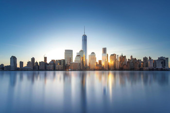Laminated New York City Skyline Reflecting on Hudson River Photo Photograph Poster Dry Erase Wall Art 36x24
