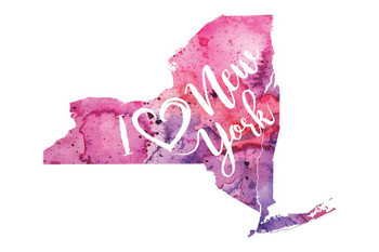 Laminated I Heart Love New York Vector Watercolor Map Poster Dry Erase Sign 36x24