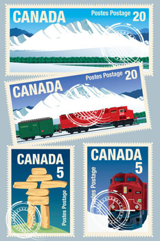 Laminated Canadian Tourism Vintage Travel Stamps Poster Dry Erase Sign 24x36