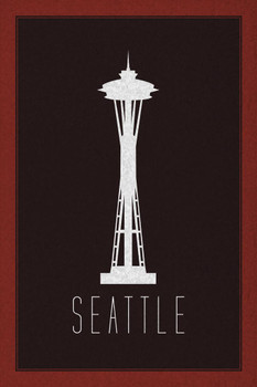 Laminated Cities Seattle Space Needle Maroon Poster Dry Erase Sign 24x36