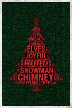 Laminated Words Christmas Black Poster Dry Erase Sign 24x36