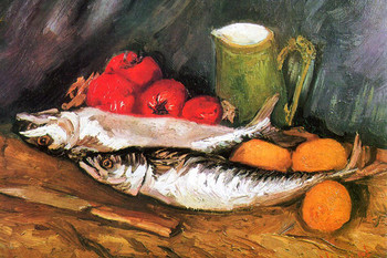 Laminated Vincent van Gogh Still Life with Mackerels Lemons and Tomatoes Poster Dry Erase Sign 36x24