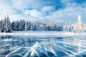 Laminated Carpathian Ukraine Mountains Cracked Ice Frozen Lake Photo Photograph Poster Dry Erase Sign 36x24