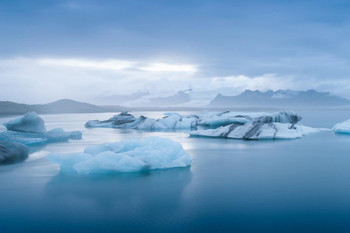 Laminated Glacier Lagoon In Jokulsarlon Lake Iceland Sunset Photo Poster Dry Erase Sign 36x24