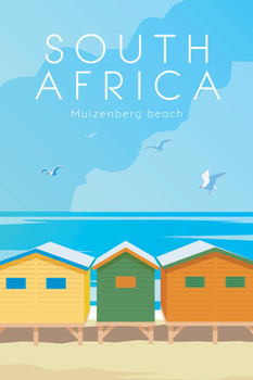 Laminated Muizenberg Beach South Africa Vintage Tourism Travel Poster Dry Erase Sign 24x36