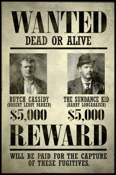 Laminated Wanted Butch Cassidy The Sundance Kid Art Print Poster Dry Erase Wall Art 24x36