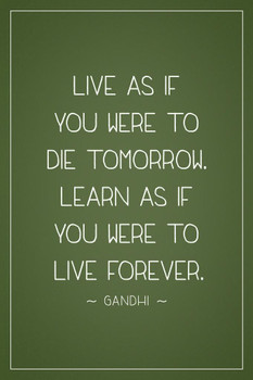 Laminated Mahatma Gandhi Live As If You Were Die Tomorrow Learn Live Forever Motivational Olive Poster Dry Erase Sign 24x36