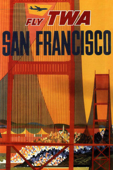 Laminated San Francisco Fly TWA Retro Travel Poster Dry Erase Sign 24x36