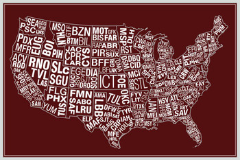 Laminated USA Airports Abbreviation Code Red Aviation Airplane Decor Aerospace USA Airport Code Directory Poster Dry Erase Wall Art 24x36