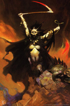 Laminated Woman With Scythe by Frank Frazetta Wall Art Gothic Fantasy Decor Frank Frazetta Artwork Scary Art Prints Horror Battle Posters Frazetta Illustration Woman Poster Dry Erase Wall Art 24x36