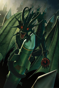 Laminated Green Doom Dragon with Missiles by Vincent Hie Art Print Poster Dry Erase Sign 24x36