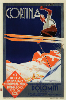 Laminated Cortina Dolomiti Superski Skiing Italy Vintage Travel Poster Dry Erase Wall Art 24x36