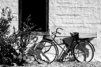 Laminated Old Bicycle Under Window Black And White Photo Photograph Poster Dry Erase Wall Art 36x24
