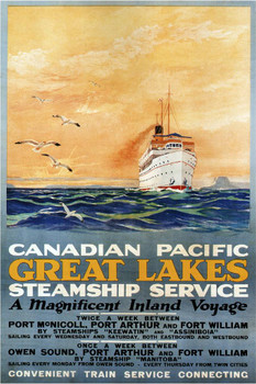 Laminated Canadian Pacific Great Lakes Steamship Service Cruise Ship Vintage Travel Poster Dry Erase Sign 24x36