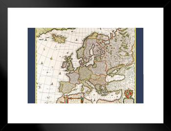 Antique World Map of Europe Latin Text Europa by Nicolaum Visscher Mediterranean Ocean Cool Wall Decor Matted Framed Wall Decor Art Print 20x26