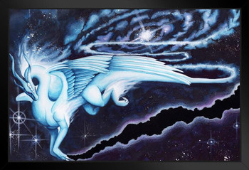 Soaring through the Cosmos by Carla Morrow Pegasus Dragon Starry Sky Galaxy Fantasy Cool Wall Decor Art Print Black Wood Framed Poster 14x20