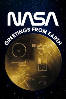 Laminated NASA Greetings From Earth Golden Record Geeky Humor Outer Space Poster Dry Erase Sign 24x36