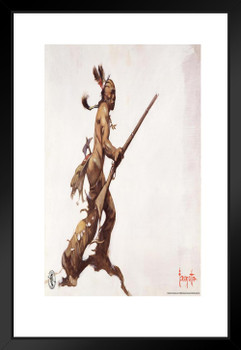 Frank Frazetta Brave Native American Indian Warrior Fantasy Artwork Artist Sketchbook Classic Vintage 1970s Matted Framed Art Wall Decor 20x26