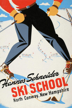 Laminated Hannes Schneider Ski School North Conway New Hampshire Vintage Ad Poster Dry Erase Sign 12x18