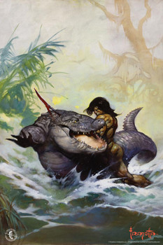 Frank Frazetta Monster Out Of Time Science Fiction Fantasy Artwork Crocodile Alligator Barbarian Comic Book Cover Cool Huge Large Giant Poster Art 36x54